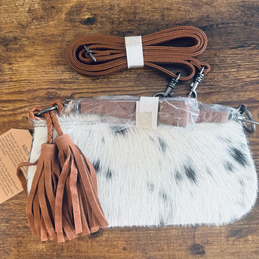 CatchFly Hair on Hide Western Shoulder Bag-Cowhide Leather Clutch NWT - Picture 6 of 11